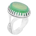 انگشتر عقیق سبز نقره مردانه طرح سپیدار + حرز امام جواد (ع) + آیت الکرسی