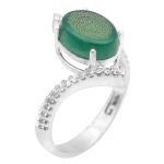 انگشتر عقیق سبز نقره زنانه طرح فائزه + حرز امام جواد (ع) + آیت الکرسی