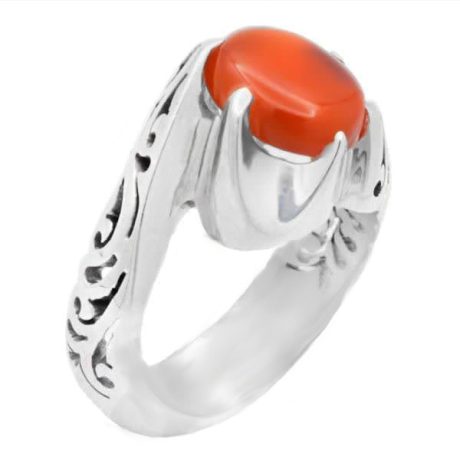 انگشتر عقیق سرخ یمنی نقره دست ساز مردانه طرح شهپر