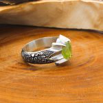 انگشتر زبرجد الماس تراش نقره مردانه دست ساز طرح کریم - Image 2