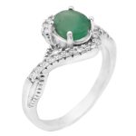 انگشتر زمرد الماس تراش نقره زنانه طرح ساقی