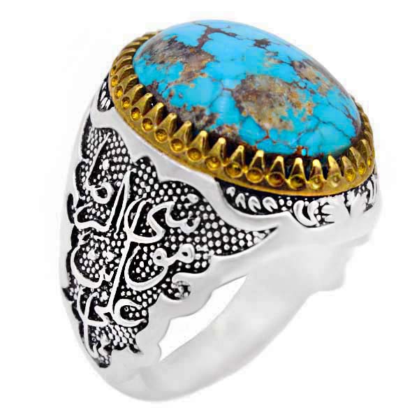 ۸ (۲) انگشتر فیروزه مردانه نقره