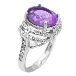 انگشتر آمیتیست الماس تراش نقره زنانه طرح لیدا