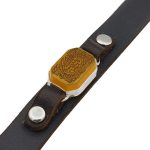 دستبند شرف الشمس نقره چرم سرمه ای بلند کلاسیک طرح آیت الکرسی + حرز امام جواد (ع) + حکاکی