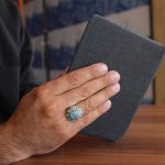 انگشتر فیروزه نیشابوری نقره مردانه دست ساز طرح پیام - Image 3