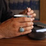 انگشتر فیروزه نیشابوری نقره مردانه دست ساز طرح پیام - Image 4