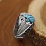 انگشتر فیروزه نیشابوری نقره مردانه دست ساز طرح گرشا - Image 2