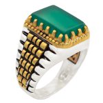 انگشتر عقیق سبز نقره مردانه طرح رولکسی یونا