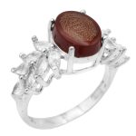 انگشتر عقیق سرخ نقره زنانه طرح پرستو + حرز امام جواد (ع) + آیت الکرسی