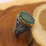 انگشتر عقیق سبز نقره مردانه طرح یا زهرا + حرز امام جواد (ع) + آیت الکرسی - Image 2