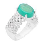 انگشتر عقیق سبز نقره زنانه طرح فرح + حرز امام جواد (ع) + آیت الکرسی