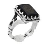 انگشتر عقیق مشکی نقره مردانه طرح رهبری + حرز امام جواد (ع) + آیت الکرسی