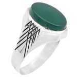 انگشتر عقیق سبز نقره دست ساز مردانه طرح ملک + حرز امام جواد (ع)