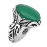 انگشتر عقیق سبز نقره مردانه طرح نعمان