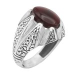 انگشتر عقیق سرخ نقره مردانه طرح یزد