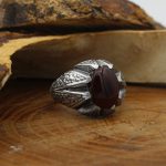 انگشتر عقیق سرخ نقره مردانه طرح یزد - Image 2