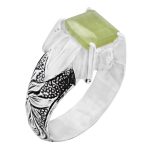 انگشتر زبرجد الماس تراش نقره مردانه دست ساز طرح قلم زنی نیستان