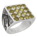 انگشتر زبرجد الماس تراش نقره دست ساز مردانه طرح فاخر فریبرز