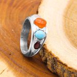 انگشتر چند سنگ نقره مردانه دست ساز طرح آفتاب - Image 2