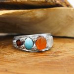 انگشتر چند سنگ نقره مردانه دست ساز طرح آفتاب - Image 3