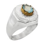 انگشتر توپاز الماس تراش نقره مردانه دست ساز طرح سزار