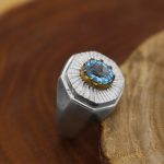 انگشتر توپاز الماس تراش نقره مردانه دست ساز طرح سزار - Image 2