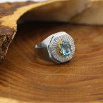 انگشتر توپاز الماس تراش نقره مردانه دست ساز طرح سزار - Image 4