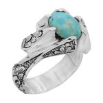 انگشتر فیروزه نیشابوری نقره مردانه دست ساز طرح قلم زنی رهنما