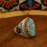 انگشتر فیروزه نیشابوری نقره مردانه طرح یا علی (ع) - Image 2