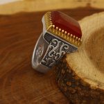 انگشتر عقیق سرخ نقره مردانه طرح ثاقب + حرز امام جواد (ع) + آیت الکرسی - Image 2