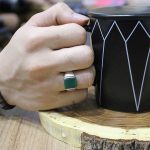 انگشتر عقیق سبز نقره مردانه طرح صائب - Image 4