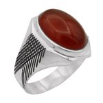 انگشتر عقیق سرخ نقره مردانه دست ساز طرح مهران + حرز امام جواد (ع)