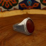 انگشتر عقیق سرخ نقره مردانه دست ساز طرح مهران + حرز امام جواد (ع) - Image 2