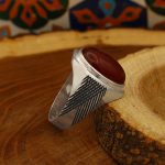 انگشتر عقیق سرخ نقره مردانه دست ساز طرح مهران + حرز امام جواد (ع) - Image 3