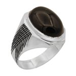 انگشتر عقیق مشکی نقره مردانه دست ساز طرح یوسف + حرز امام جواد (ع)