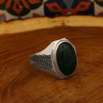 انگشتر عقیق سبز نقره مردانه دست ساز طرح محمود + حرز امام جواد (ع) - Image 3