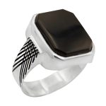 انگشتر عقیق مشکی نقره مردانه دست ساز طرح فرزاد + حرز امام جواد (ع)