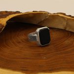 انگشتر عقیق مشکی نقره مردانه دست ساز طرح فرزاد + حرز امام جواد (ع) - Image 3