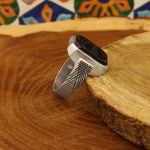 انگشتر عقیق مشکی نقره مردانه دست ساز طرح فرزاد + حرز امام جواد (ع) - Image 2