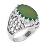 انگشتر عقیق سبز نقره مردانه طرح یوحنا + حرز امام جواد (ع) + آیت الکرسی