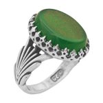 انگشتر عقیق سبز نقره مردانه طرح رفعت + حرز امام جواد (ع) + آیت الکرسی