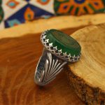 انگشتر عقیق سبز نقره مردانه طرح رفعت + حرز امام جواد (ع) + آیت الکرسی - Image 3