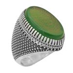 انگشتر عقیق سبز نقره مردانه طرح حامد + حرز امام جواد (ع) + آیت الکرسی