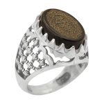 انگشتر عقیق مشکی نقره مردانه طرح یوحنا + حرز امام جواد (ع) + آیت الکرسی