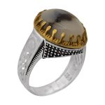 انگشتر عقیق شجر نقره مردانه طرح دورطلایی رحمان