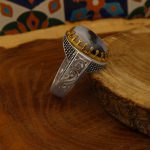 انگشتر عقیق شجر نقره مردانه طرح دورطلایی رحمان - Image 2