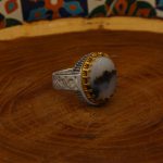 انگشتر عقیق شجر نقره مردانه طرح دورطلایی رحمان - Image 3