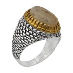 انگشتر عقیق شجر نقره مردانه طرح دورطلایی عطار