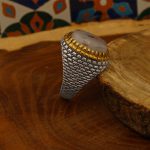 انگشتر عقیق شجر نقره مردانه طرح دورطلایی عطار - Image 2