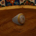 انگشتر عقیق شجر نقره مردانه طرح دورطلایی عطار - Image 3